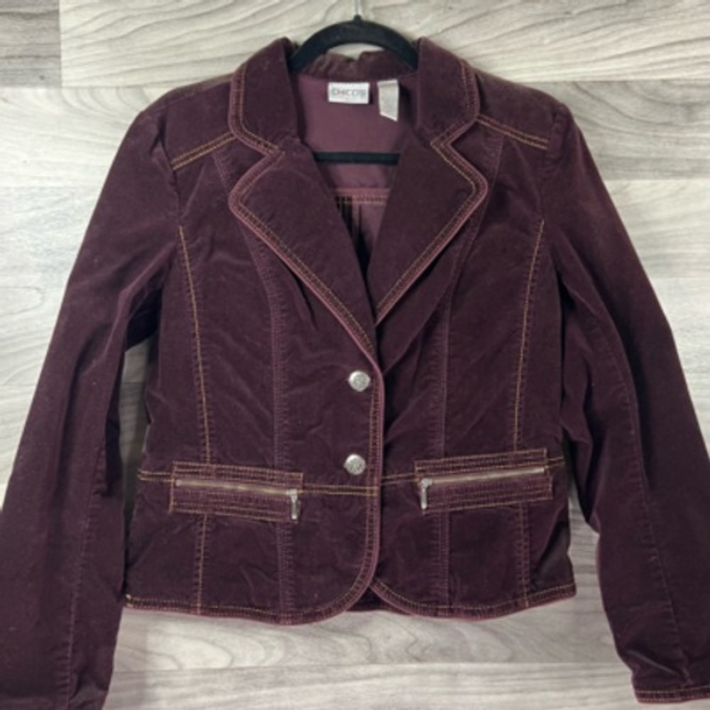 Chicos Womens Blazer Jacket Brown Waist Length Buttons Flap Pockets Collar M 1 - Picture 7 of 12